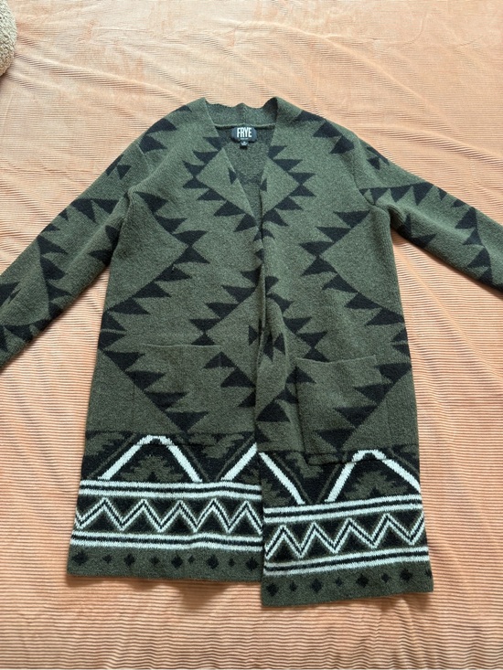 Frye Sweaters - Frye Olive Green & Black Geometric Knit Cardigan